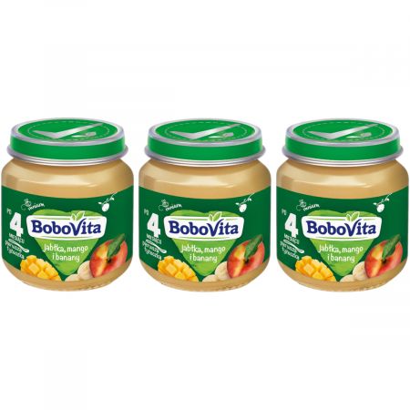 Bobovita Jablká, mango a banány 5m+ 3 x 125 g