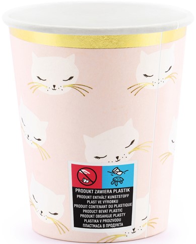 CAT KOTEK papierové poháre, ružové, k narodeninám detí, 200 ml, 6 ks