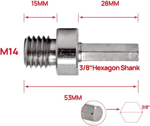 ADAPTÉR PRE Skrutku M14 - 3/8″ Šesťhranný závit pre vŕtačku a skrutkovače