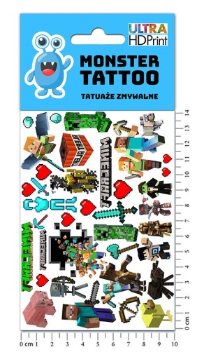 UMÝVAJÚCE DOČASNÉ TETOVANIE PRE DETSKÉ DETSKÉ MINECRAFT ORIGINÁLNE VZORKY