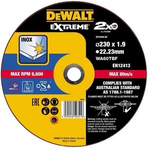 DEWALT DT43939 ŠTÍT NA KOV 230 mm x 1,9 mm INOX