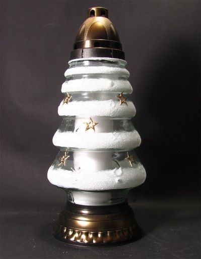 Sklenená sviečka na vianočný stromček, biela, s hviezdičkami, 30 cm