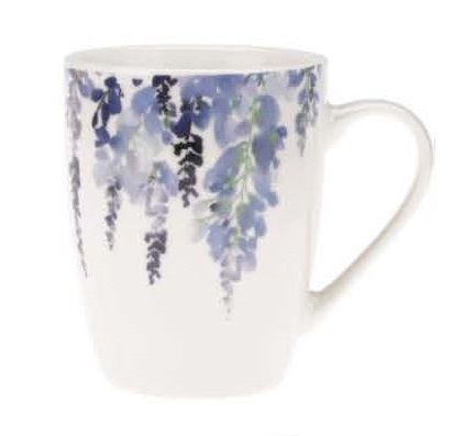 Porcelánový hrnček na kávu, čaj, LEVANDUĽA, 350 ml, mliečne biela, kvety levandule