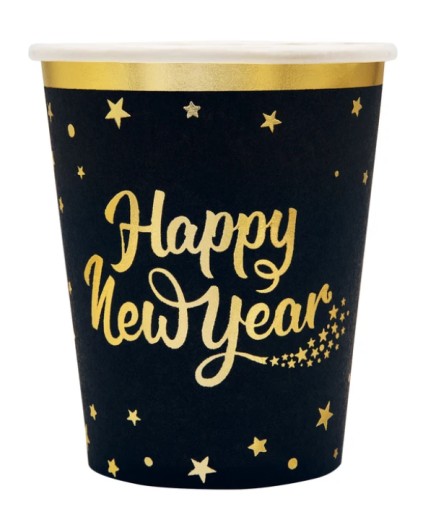 SILVESTROVSKÉ HRNČEKY Black Happy New Year 6 ks.