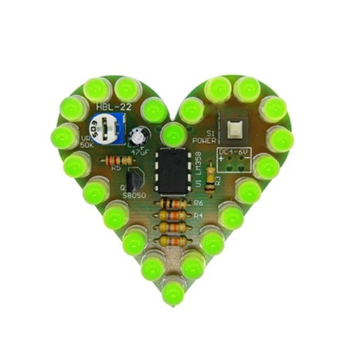 Blikajúce, plávajúce, pulzujúce LED srdce so zeleným svetelným efektom DIY Kit