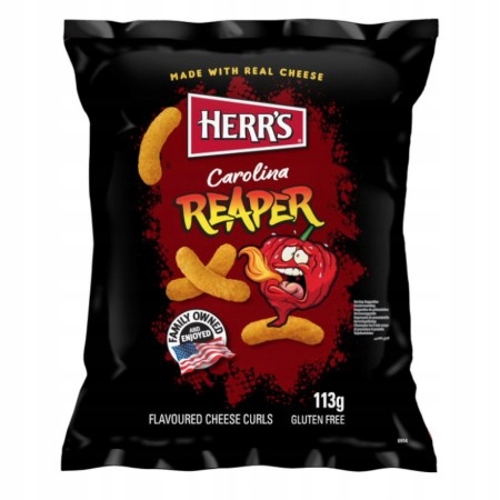 Herr's Carolina Reaper Curls Crisps Pikantná paprika Hot 113g UK