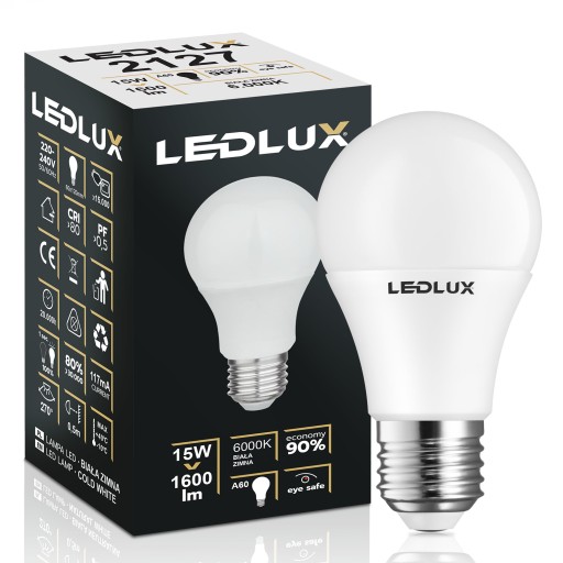 E27 LED žiarovka 15W = 120W SMD 6000K studená Premium LEDLUX nebliká