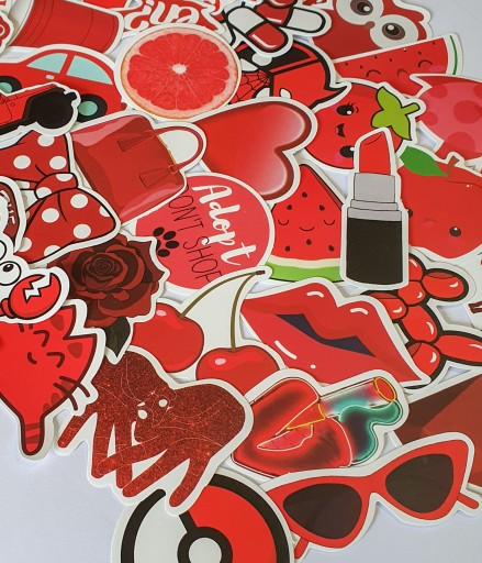 NÁLEPKY MIX ČERVENÉ NÁLEPKY NA LAPTOP 50 ks