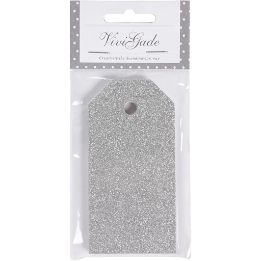 Strieborné glitrové menovky na darčeky 5x10cm 15 ks