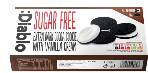 Diablo Dark Cookies bez pridaného cukru s vanilkovým krémom