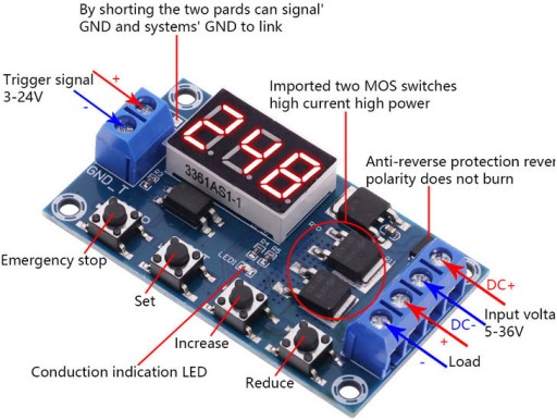 Časové relé 0-999 min MOSFET Časový spínač