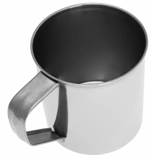 OCELOVÝ TURISTICKÝ hrnček NA KÁvu A ČAJ 9 cm s uškom 400 ml strieborný 0,4 L