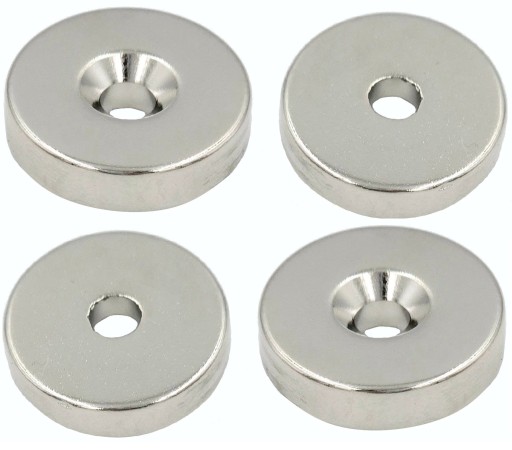 SILNÝ NEODYMOVÝ MAGNET 20x5 mm S OTVOROM 7,5/4,5 mm NA SKRUTKU 4 KUSY