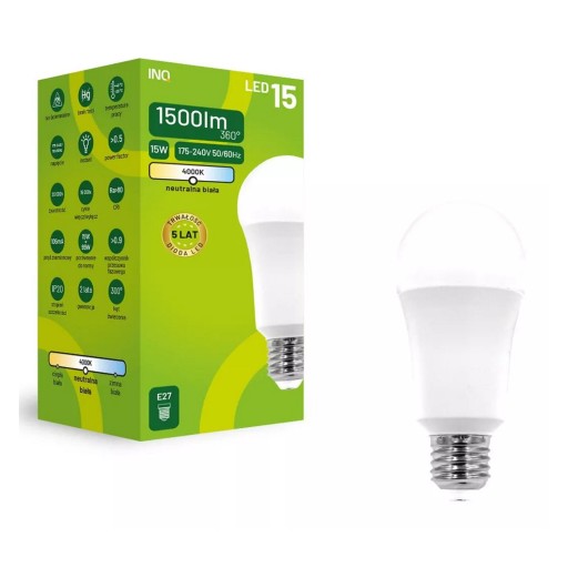 INQ E27 15W 1500lm 4000K A60 neutrálna LED žiarovka