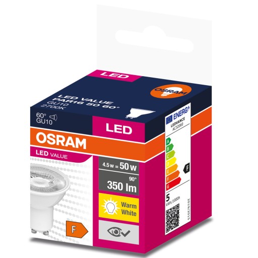 GU10 LED žiarovka 4,5W 350lm 90° 2700K teplá biela 4058075598942 HODNOTA OSRAM