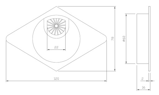 Káblová priechodka Rhombus, priemer 60 mm, brúsená oceľ - KD-60/K AMIX