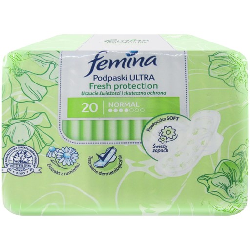 FEMINA ULTRA FRESH OCHRANNÉ SANITÁRNE VLOŽKY 20KS NORMÁLNY MÄKKÝ POVRCH
