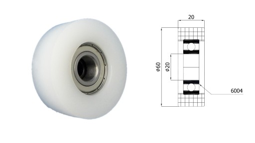 Plastový valček s ložiskom fi 60mm fi 20mm
