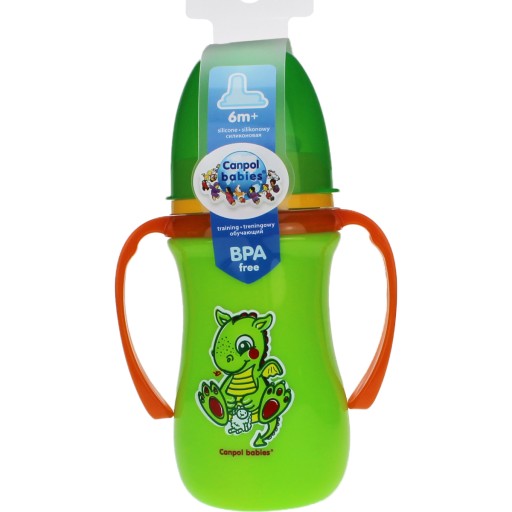 STRIEBORNÝ hrnček na tréningovú fľašu 240 ml 6M+ CANPOL BABIES
