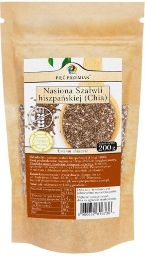 Šalvia španielska CHIA SEEDS Prírodné semienka 200g Päť BEZLEPKU