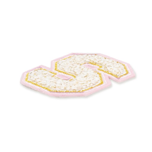 PATCH vyšívané veľké PÍSMENO S, biele, písmo nápisu