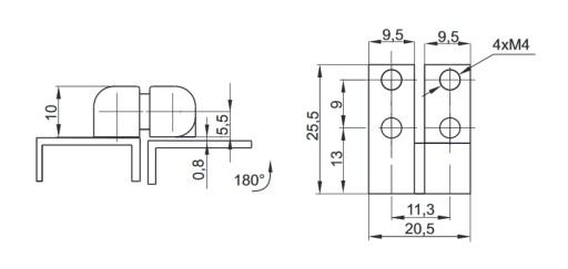 PRIEMYSELNÝ PÁNT PRAVÝ 20,5 x 25,5 mm ČIERNA 180°