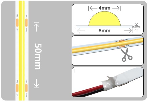 Neon COB LED pas 12V 1m 320 diod 4000K NEUTRAL BIELY HOMOGENNY 8MM