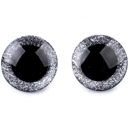 GLITTER SILVER MASCOT EYES 25mm MEDVEĎ