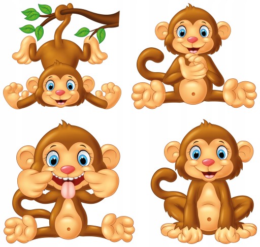 NÁLEPKY NA BIELEJ FÓLII NA NÁSTENNÝ NÁBYTOK MONKETY OPICE MONKENY MONKEYS