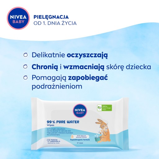 NIVEA Baby biologicky odbúrateľné vlhčené obrúsky 99% Pure Water 57 ks