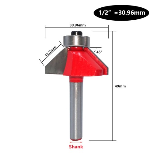 Fréza na drevo na úkosy 45 stupňov, 30,96 mm, stopka 6 mm