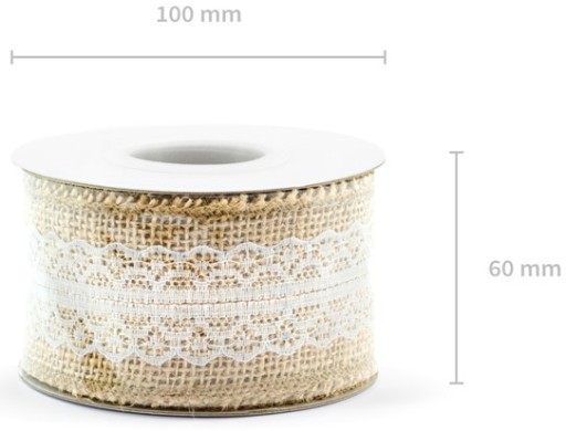 STUHA JUTOVÁ STUHA S ČIPKOVOU DEKORACIOU SVADOBNÉ POSLANIE 50 MM/ 5 M