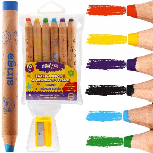 PRVÉ DREVENÉ pastelky, HRUBÉ JUMBO, 6 FARIEB, orezávatko