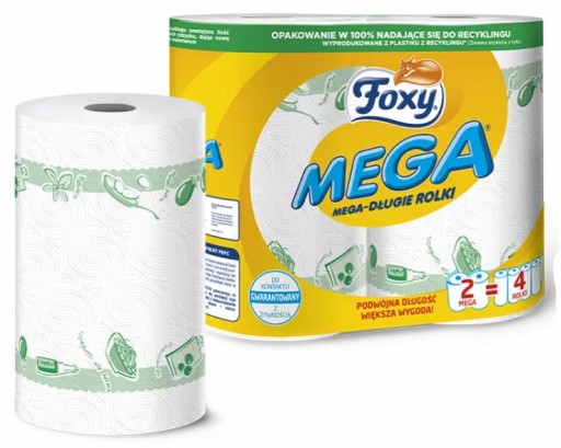 Kuchynské papierové utierky Foxy Mega zdobené mega dlhé rolky, 2 kusy
