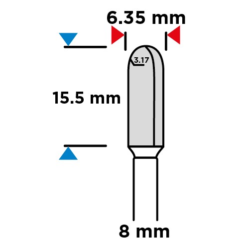 Fréza na drážky dlhá U typ 6,35x15,5mm stopka 8mm