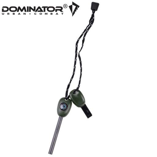 Turistický magnéziový zapaľovač malý kľúčik DOMINATOR KOMPAS PÍSKAL Olivový