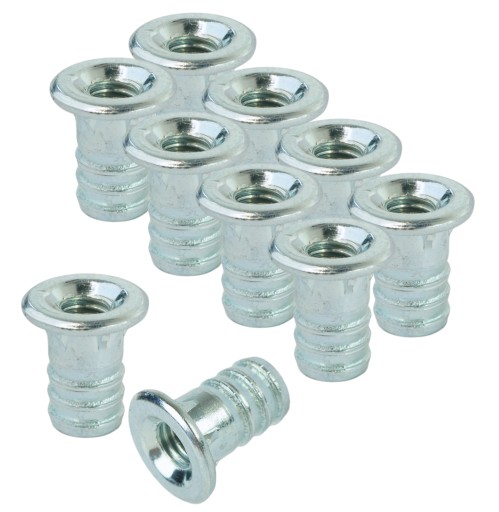 Zásuvka 10x M6 x 14 mm s golierom, tepaná nábytková vložka na drevo, nožičky