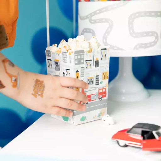 Popcorn boxy Sladkosti Sušienky Cukríky Narodeniny Dopravné prostriedky Konštrukcia 6 ks