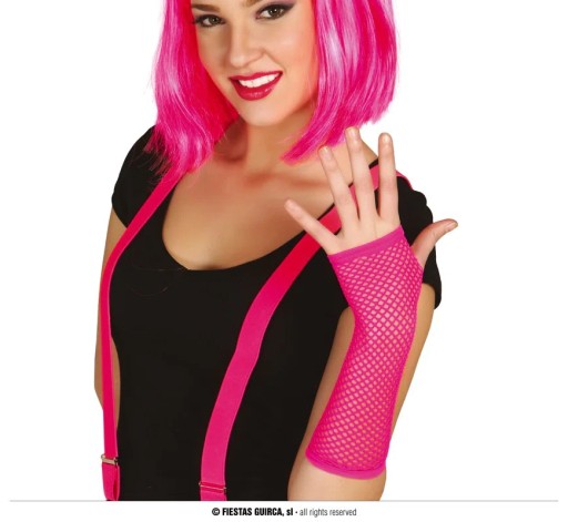 Dlhé neónovo ružové sieťované rukavice, doplnok k disco outfitu