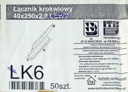 RAFTER tesárska spojka 40x250mm pravá ŁK6