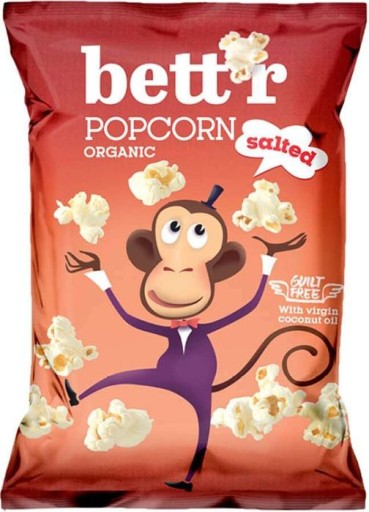 BIO SLANÝ POPCORN pripravený na konzumáciu JEDNODUCHÉ INGREDIENCIE bez GMO Vegan 60g Bettr