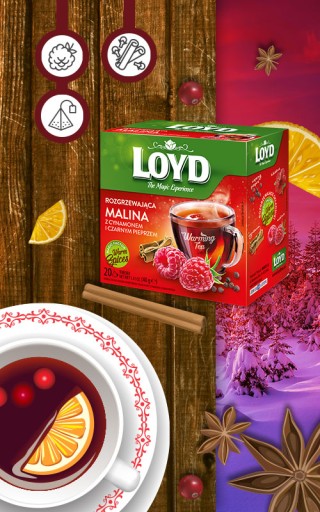Hrejivý ovocný zimný čaj Malina Škorica Čierne korenie 20T LOYD