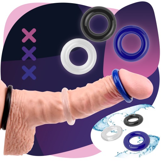 pohlavné krúžky ERECTION RINGS upínacie pre PENIS a SEMENNÍKY sada 3v1