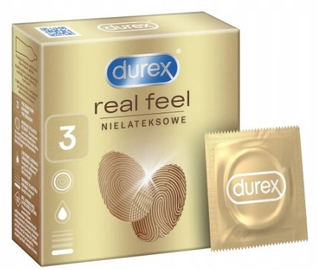 Kondómy Durex Real Feel Smooth bez latexu, 3 kusy
