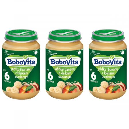 Bobovita Dezert Jablká banánová kaša z ovsených vločiek 3x190g