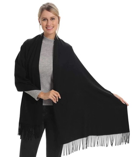 DÁMSKY ŠÁL Čierny Šál FRINGE Hladký Teplý Veľký 180 cm