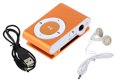 MP3 PREHRÁVAČ Čítačka kariet až 32 slúchadiel ORANŽOVÁ