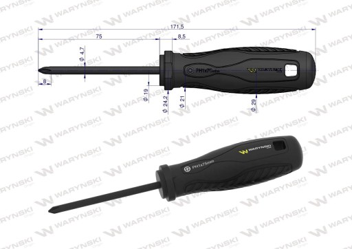 skrutkovač PH1. 75 mm oceľ SVCM WARYŃSKI