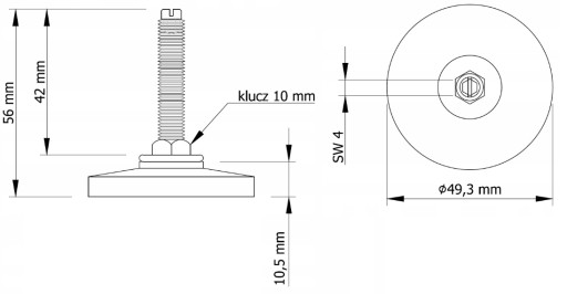Nábytková noha M10x56 nastavovacia noha 2500 kg