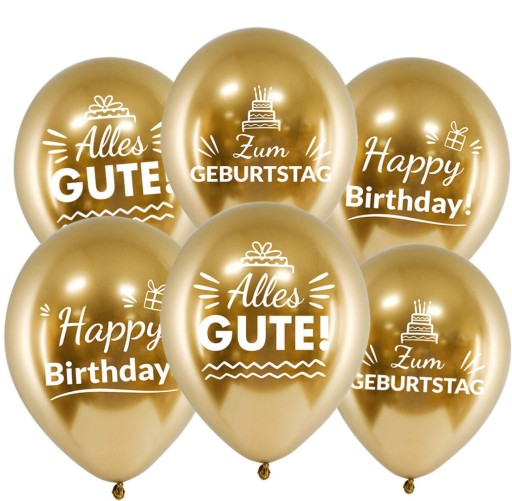 BIRTHDAY balóny, nemecké zlato, Chrome Zum Geburtstag, 30 cm, 10 ks.